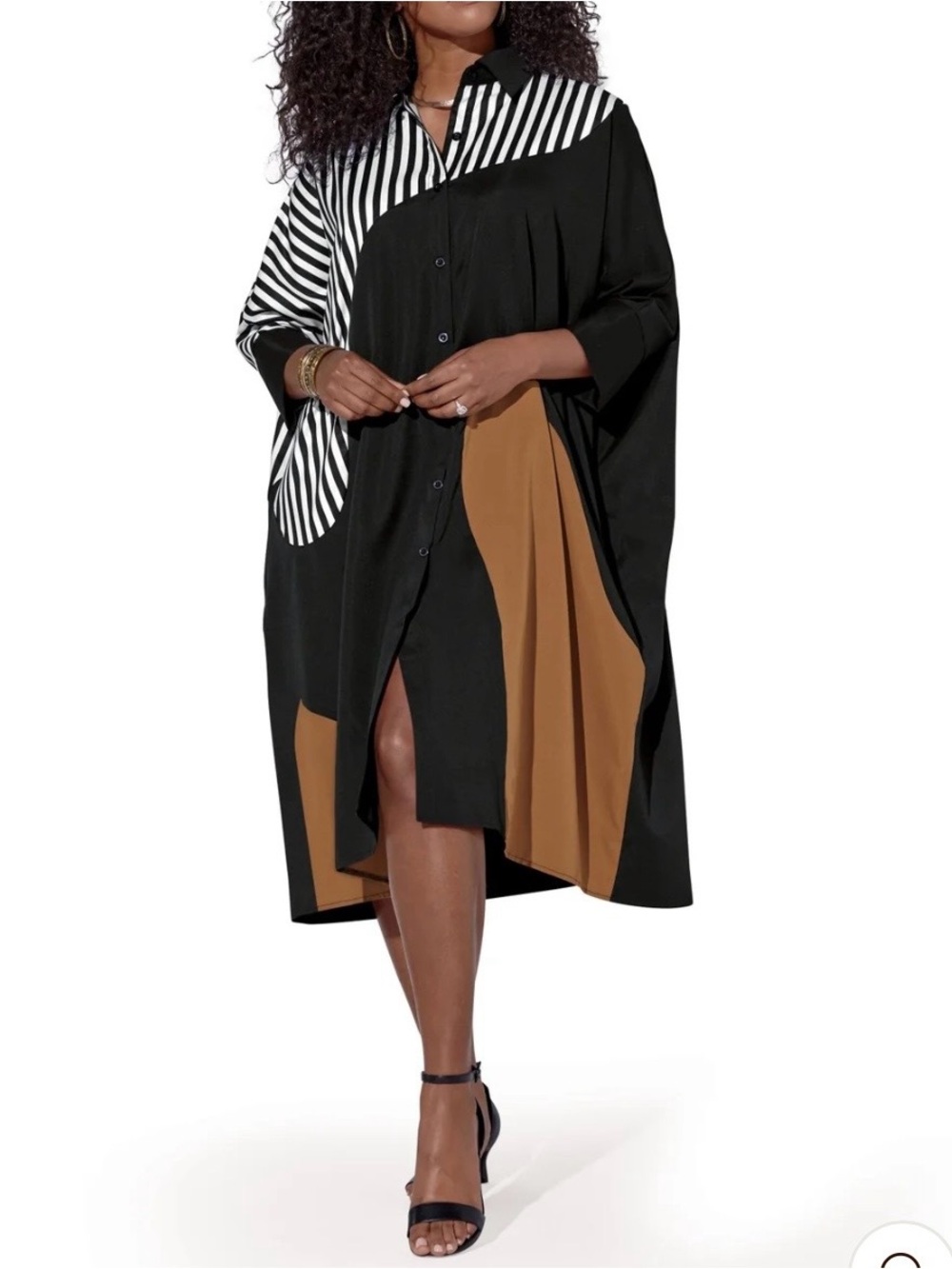 Beulah Style One Sized Oversized Midi Shirt Dress